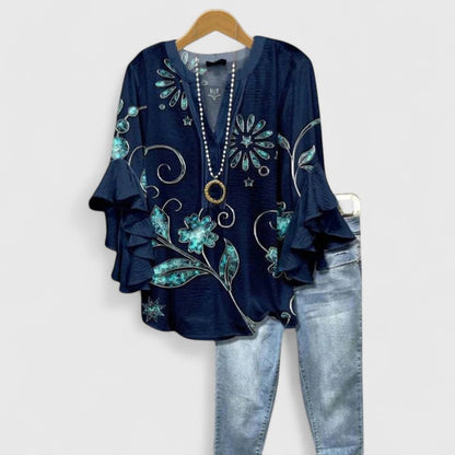 Stylish Floral Blouse for Women with Ruffle Sleeve
