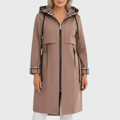 Comfortable Hooded Coat for Women with Zip Front Drawstring Waist Long Style