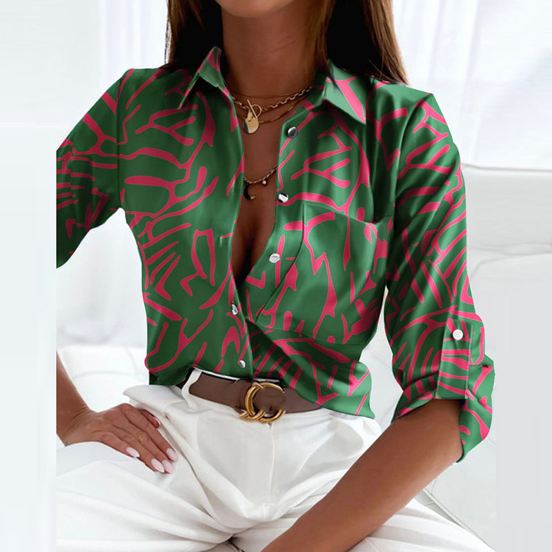 Effortless Printed Blouse for Women with Collared Casual Style