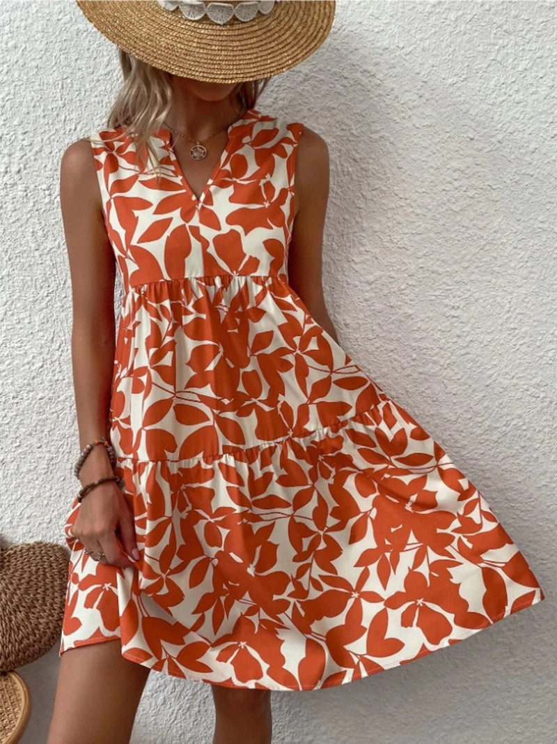 Effortless Floral Mini Dress for Women with V Neck Sleeveless