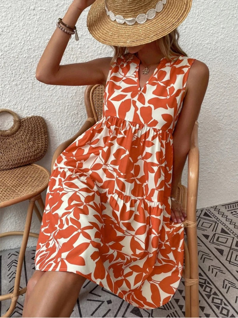 Effortless Floral Mini Dress for Women with V Neck Sleeveless