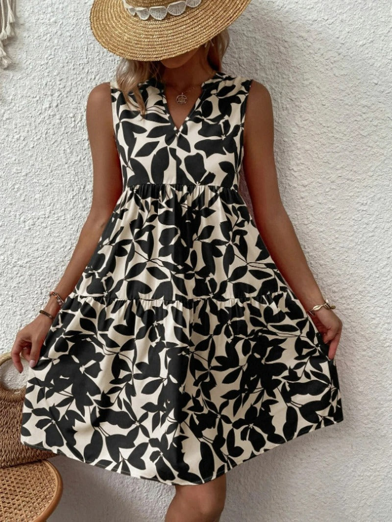 Effortless Floral Mini Dress for Women with V Neck Sleeveless