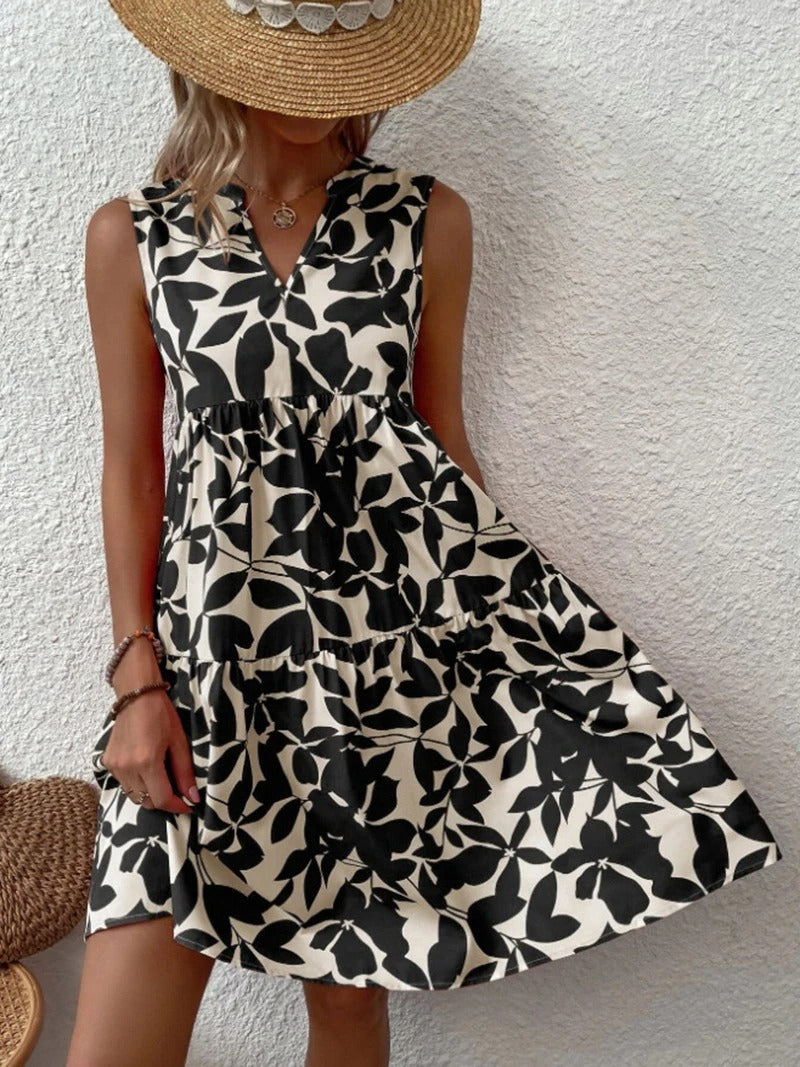 Effortless Floral Mini Dress for Women with V Neck Sleeveless