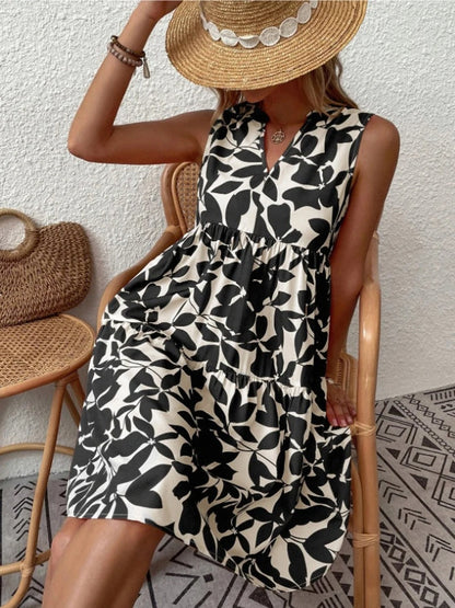 Effortless Floral Mini Dress for Women with V Neck Sleeveless