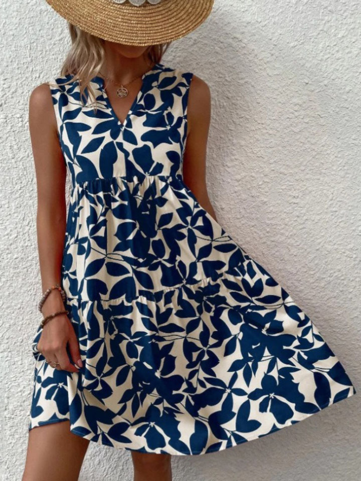 Effortless Floral Mini Dress for Women with V Neck Sleeveless