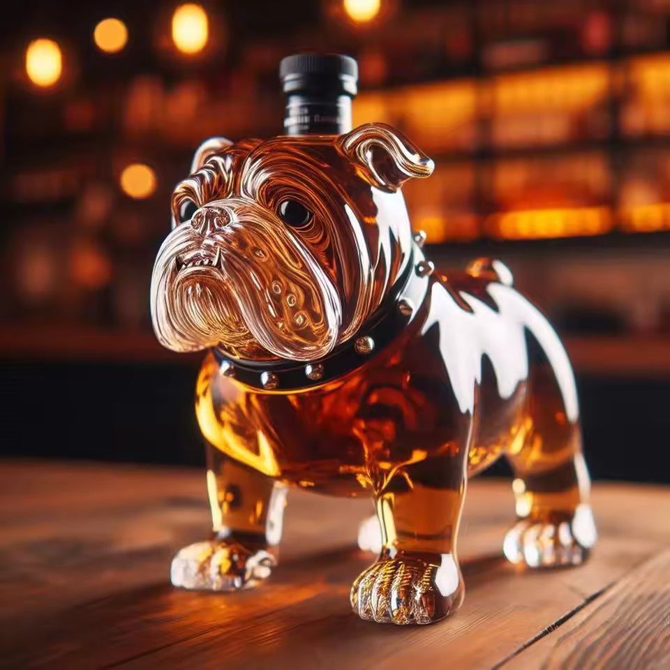 Stylish Whisky Decanter Bottle Gift Set with Bulldog Design