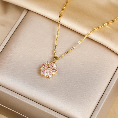 Elegant Gold Necklace for Women with Sakura Rose Design