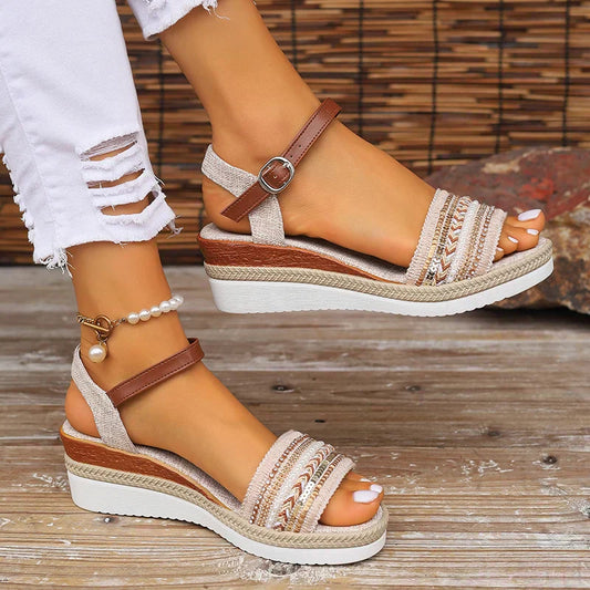 Comfortable White Orthopedic Sandals for Women with Woven Cushioned Breathable Style