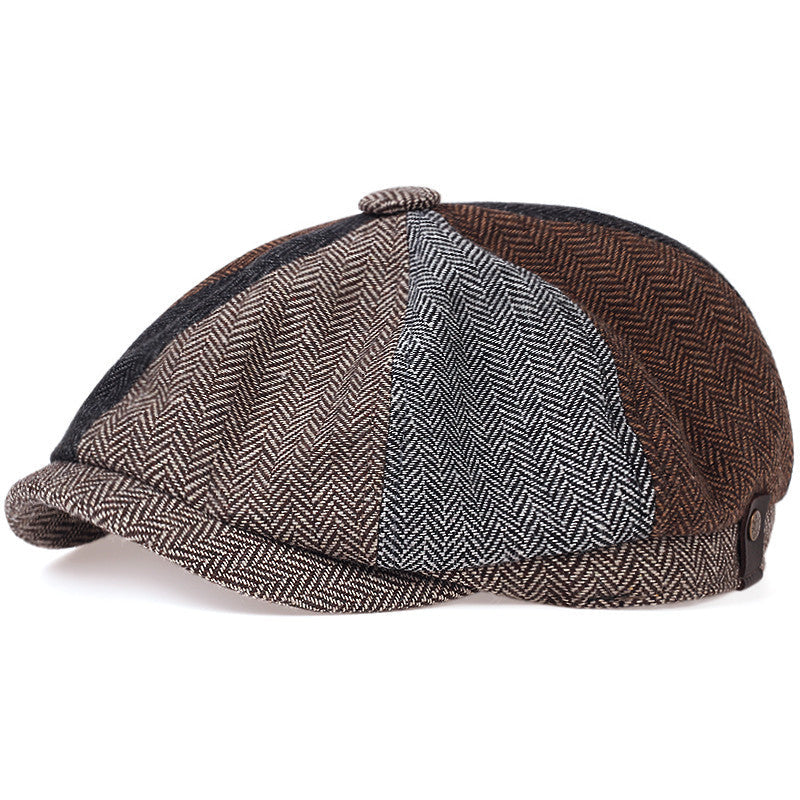 Classic Cap for Men with Vintage Herringbone Design