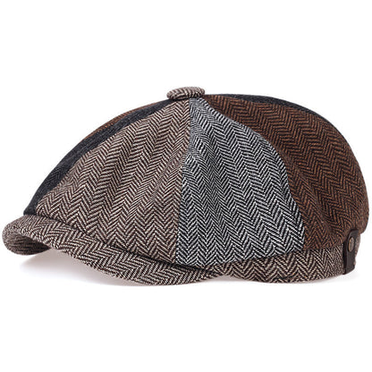 Classic Cap for Men with Vintage Herringbone Design