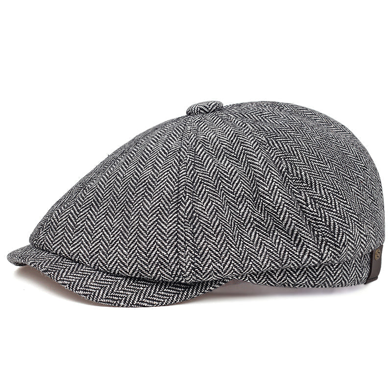 Classic Cap for Men with Vintage Herringbone Design