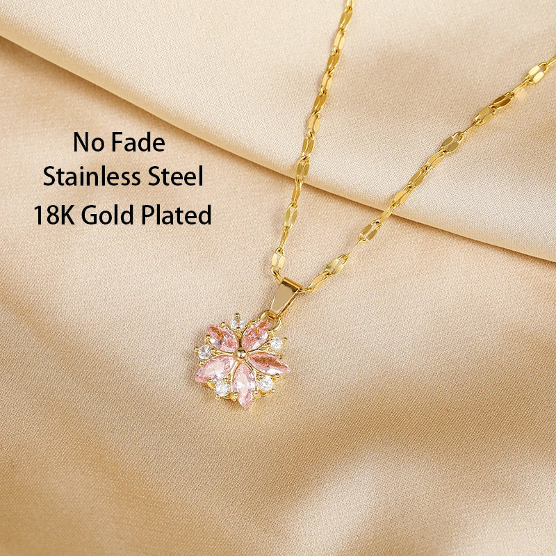 Elegant Gold Necklace for Women with Sakura Rose Design