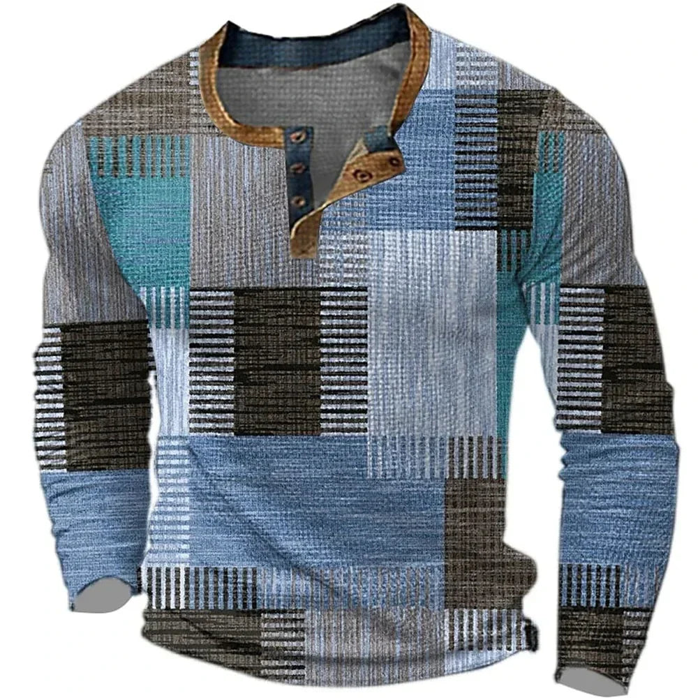 Comfortable Patchwork Shirt for Men with Long Sleeve