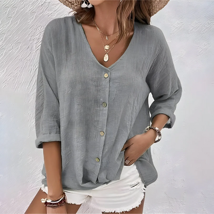 Elegant Blouse for Women with V Neck Button Up