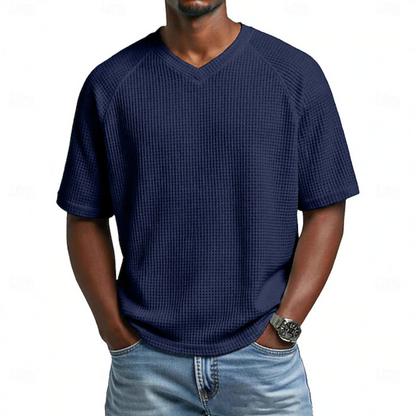 Classic Waffle Shirt for Men with V Neck Short Sleeve