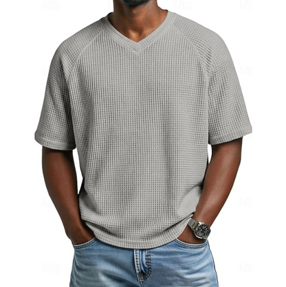 Classic Waffle Shirt for Men with V Neck Short Sleeve