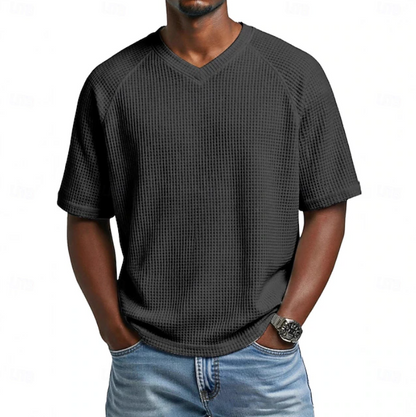 Classic Waffle Shirt for Men with V Neck Short Sleeve