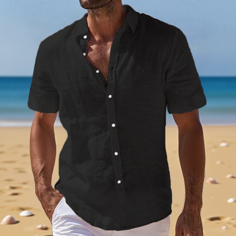 Classic Flowy Button Down Shirt for Men with Short Sleeve