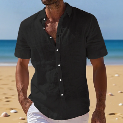 Classic Flowy Button Down Shirt for Men with Short Sleeve