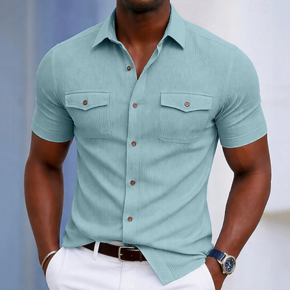 Comfortable Button Down Shirt for Men with Short Sleeve Pocket Pockets