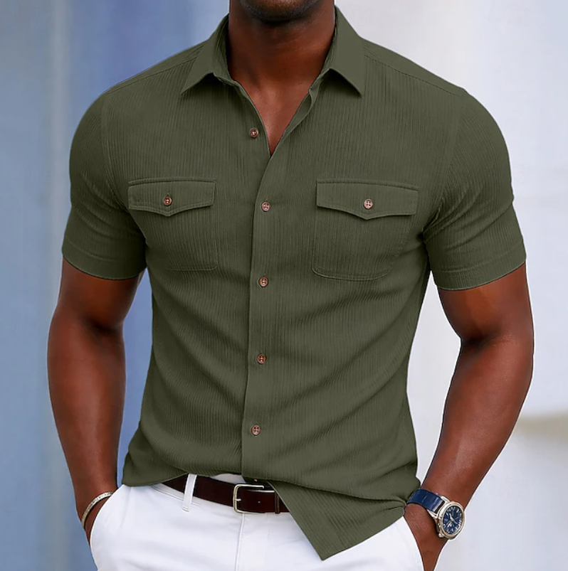 Comfortable Button Down Shirt for Men with Short Sleeve Pocket Pockets
