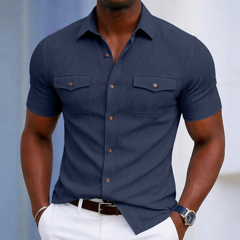 Comfortable Button Down Shirt for Men with Short Sleeve Pocket Pockets