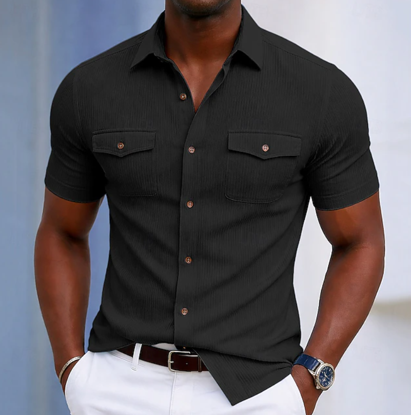 Comfortable Button Down Shirt for Men with Short Sleeve Pocket Pockets