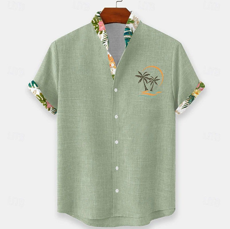 Stylish Button Down Shirt for Men with Short Sleeve Contrast Trim