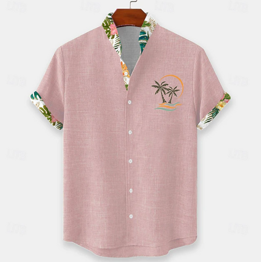 Stylish Button Down Shirt for Men with Short Sleeve Contrast Trim