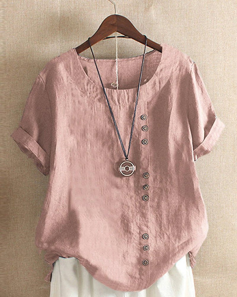 Effortless Linen Blouses for Women with Button Placket Short Sleeve Relaxed Style