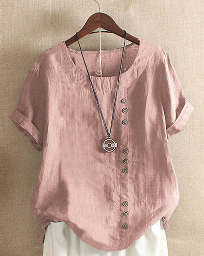 Effortless Linen Blouses for Women with Button Placket Short Sleeve Relaxed Style