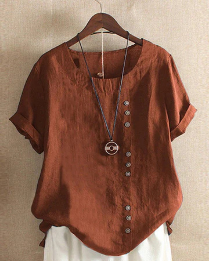 Effortless Linen Blouses for Women with Button Placket Short Sleeve Relaxed Style
