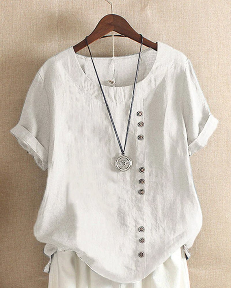 Effortless Linen Blouses for Women with Button Placket Short Sleeve Relaxed Style