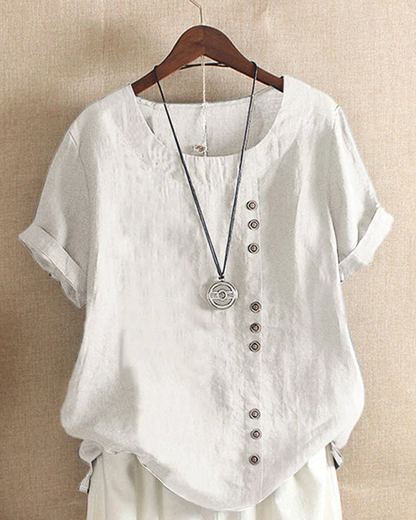 Effortless Linen Blouses for Women with Button Placket Short Sleeve Relaxed Style