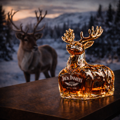 Stylish Whisky Decanter Bottle Gift Set with Reindeer Design
