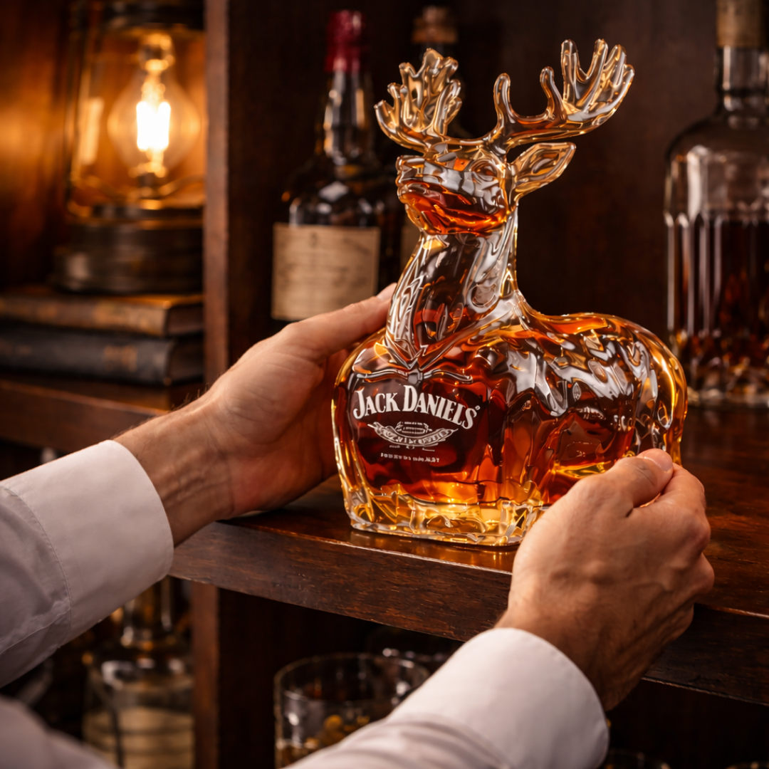 Stylish Whisky Decanter Bottle Gift Set with Reindeer Design