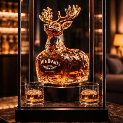 Stylish Whisky Decanter Bottle Gift Set with Reindeer Design
