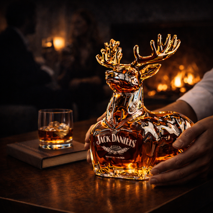 Stylish Whisky Decanter Bottle Gift Set with Reindeer Design