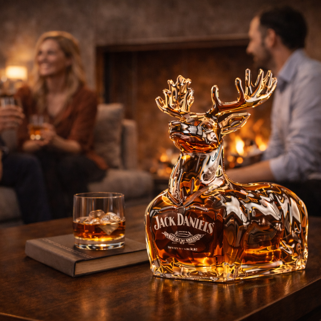 Stylish Whisky Decanter Bottle Gift Set with Reindeer Design