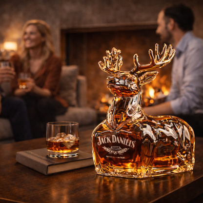 Stylish Whisky Decanter Bottle Gift Set with Reindeer Design