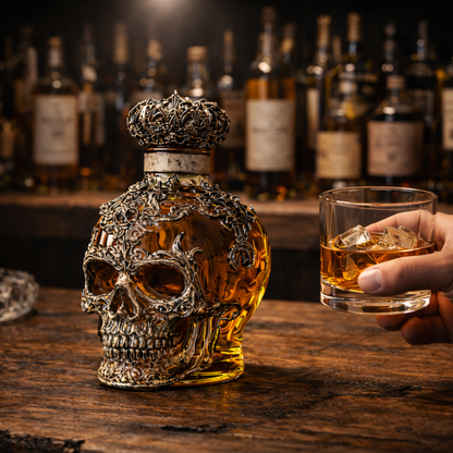 Stylish Whisky Decanter Bottle Gift Set with Skulls Design