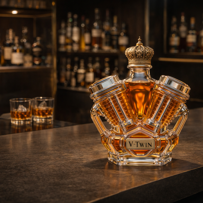 Stylish Whisky Decanter Bottle Gift Set with V Twin Design