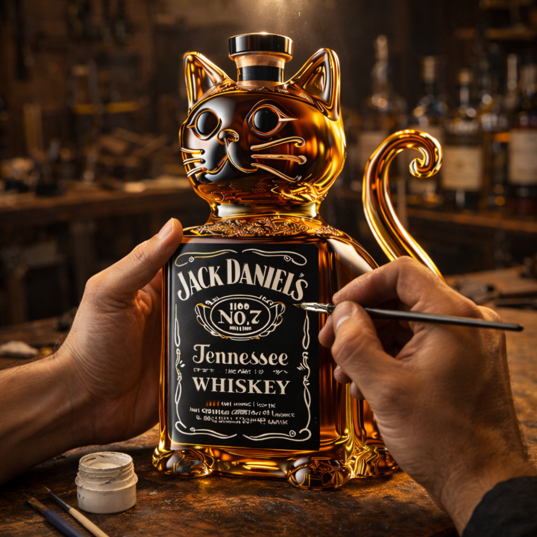 Stylish Whisky Decanter Bottle Gift Set with Cat Design