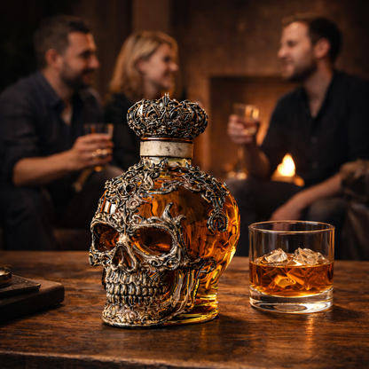 Stylish Whisky Decanter Bottle Gift Set with Skulls Design