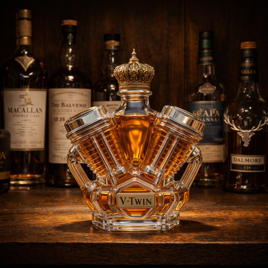 Stylish Whisky Decanter Bottle Gift Set with V Twin Design