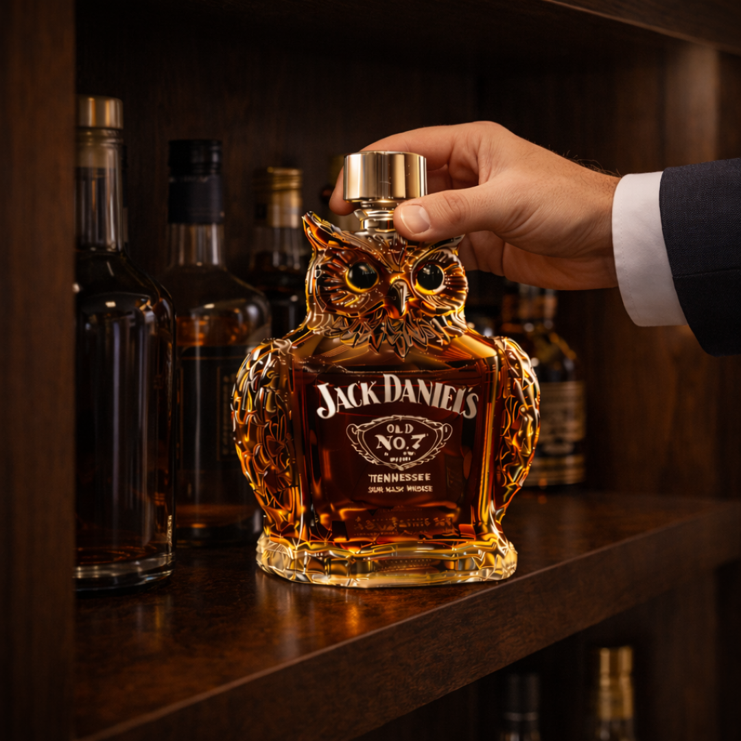 Stylish Whisky Decanter Bottle Gift Set with Owl Design