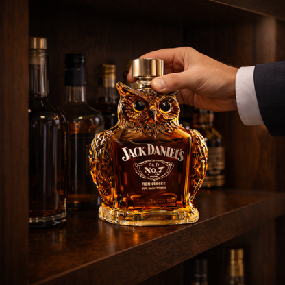 Stylish Whisky Decanter Bottle Gift Set with Owl Design