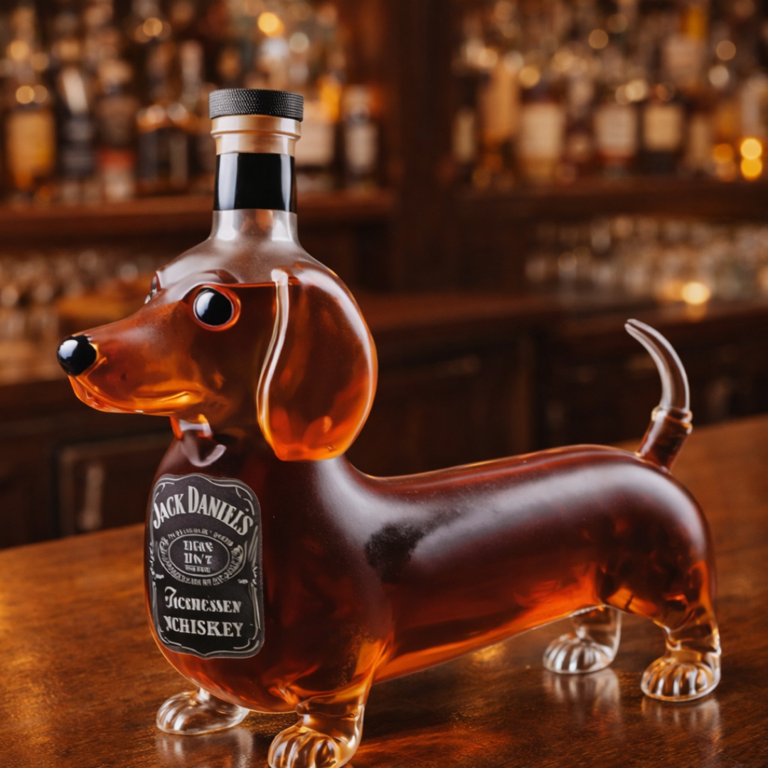 Stylish Whisky Decanter Bottle Gift Set with Dachshund Design