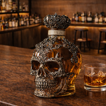 Stylish Whisky Decanter Bottle Gift Set with Skulls Design