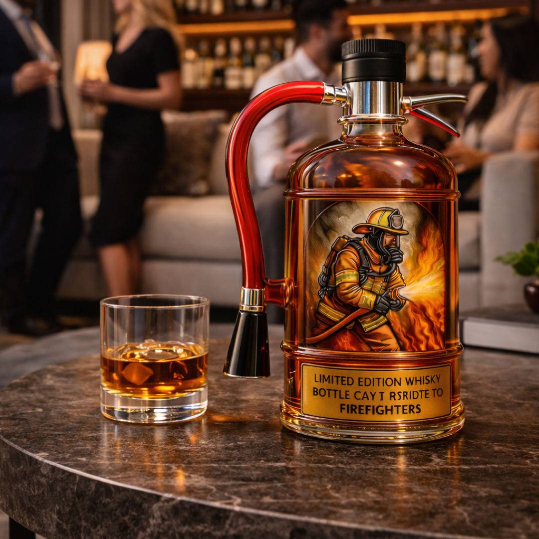 Stylish Whisky Decanter Bottle Gift Set with Fire Extinguisher Design